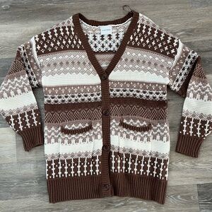 Pink Rose Brown and Cream Patterned Cardigan